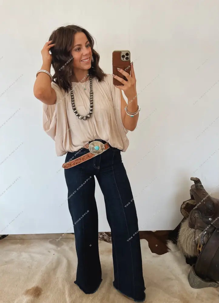 Western Drape Bubble Blouse (Tan)