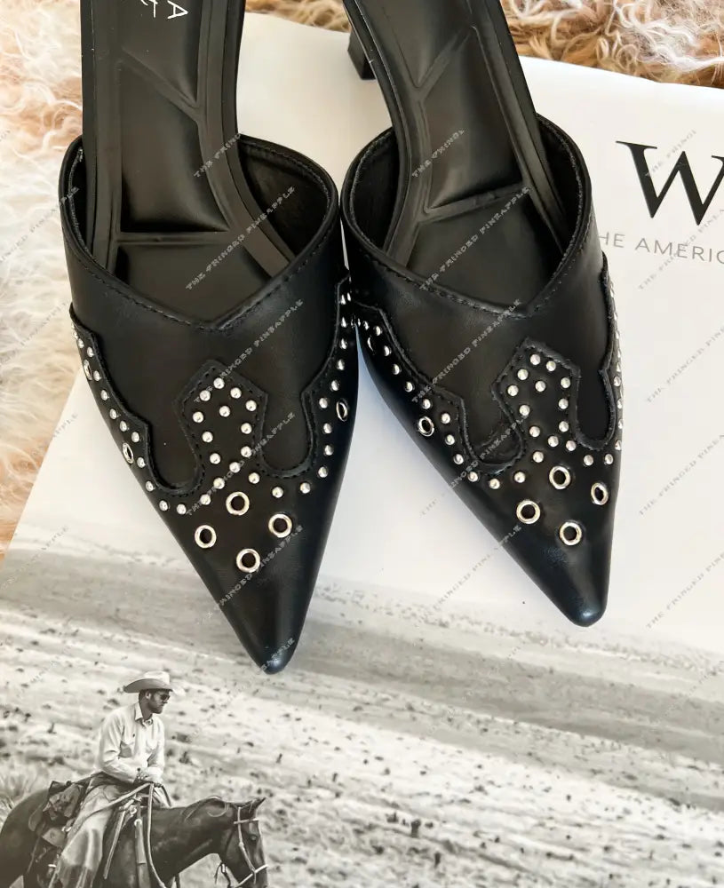 Western Lady Pointed Toe Mule Heels (Black)