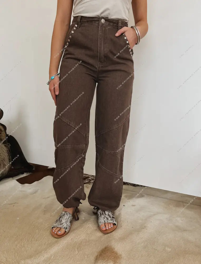 Western Metal Stud Drawstring Denim