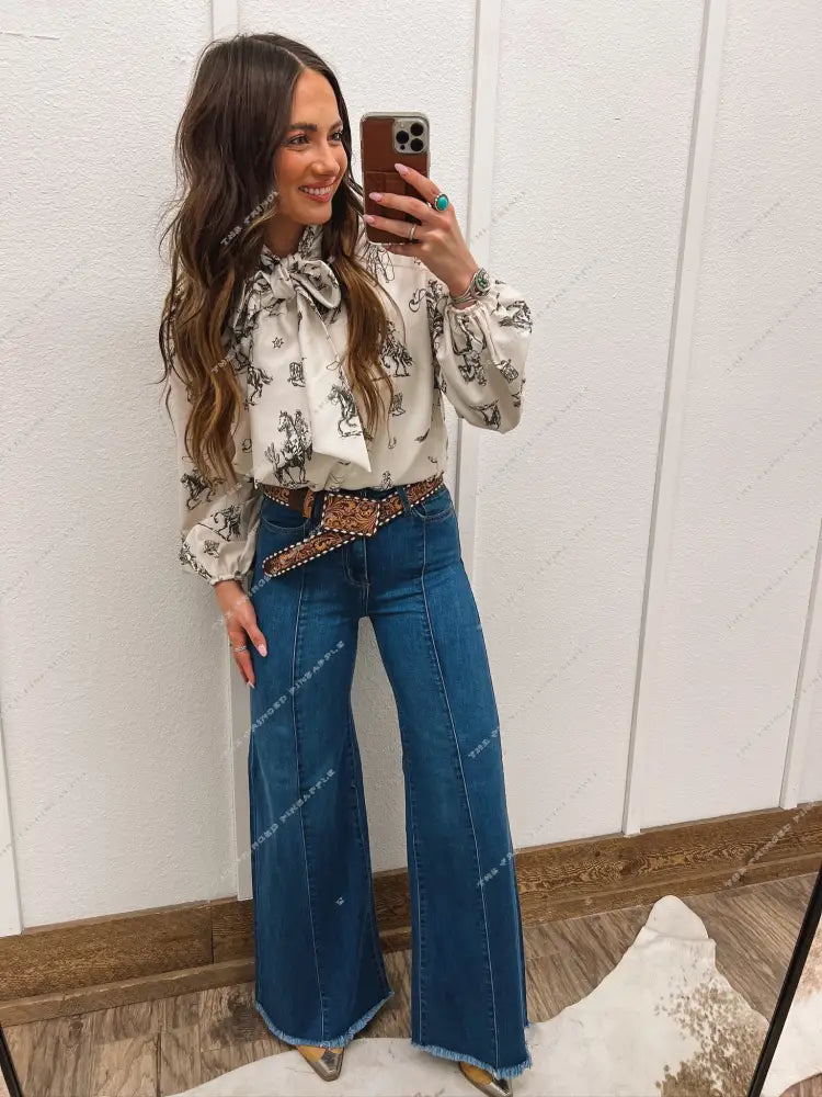 Western Sheriff Cowboy Front Tie Blouse Top