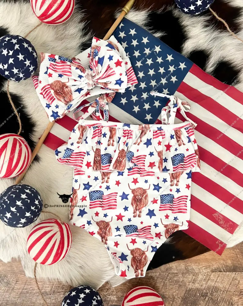 Western White Flag Highland Double Tie Swimsuit (final sale)