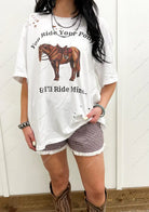 You Ride Your Pony Distressed Tee(Adult)(White)