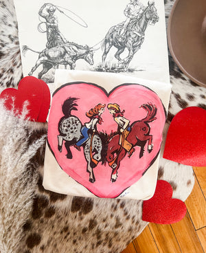 Kissing Buckers Valentines Cowboy Design Tee or Sweatshirt (cream) (Adult)