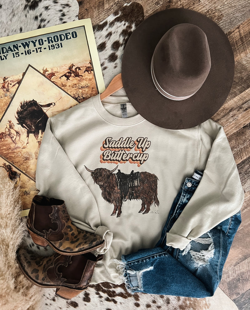 Saddle Up Howdy Highland Sweatshirt (taupe)