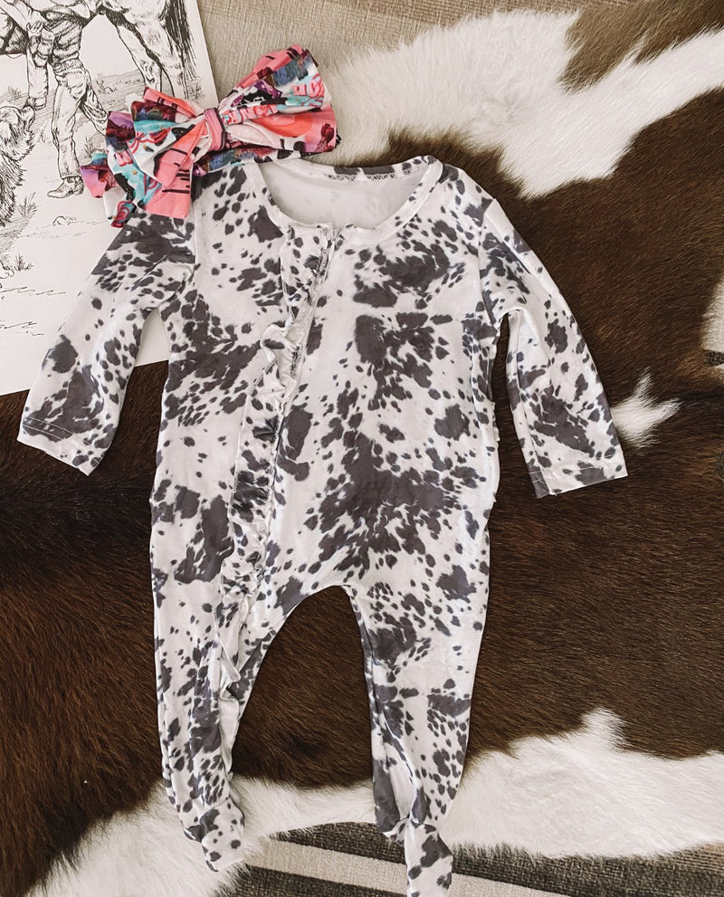 Out Too Pasture Ruffle Cowprint Jammies