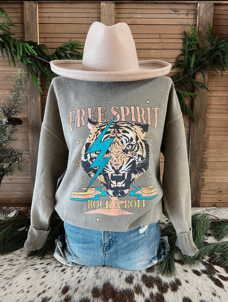 Free Spirit Tiger Corduroy Sweatshirt(Tan)