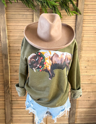 Christmas Buffalo Sweatshirt (hunter green)