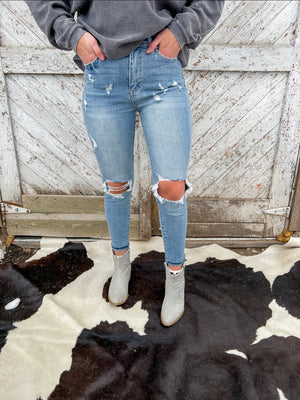 Denim Babes High Rise Waist Distressed Jeans ((Mom skinny jeans 194m-ltd))