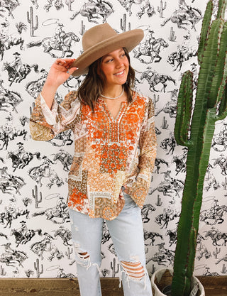 Out On the Wild West Blouse(Rust)