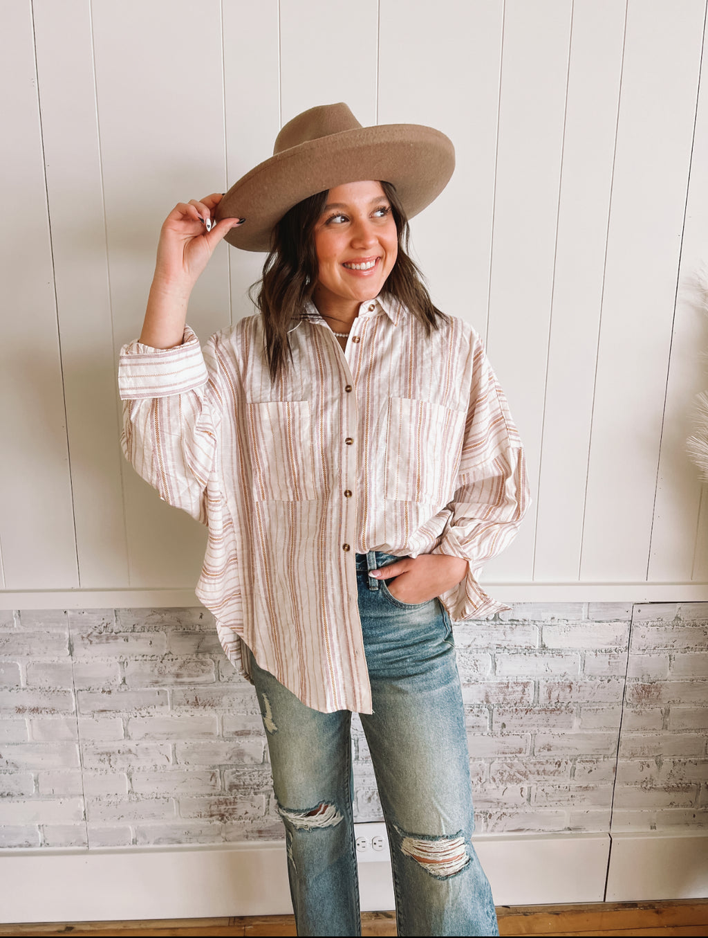 Southern Ways Striped Button Down(ivory)