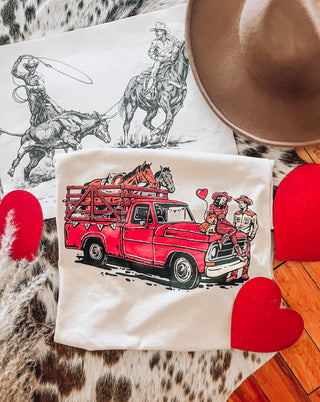 Date Night Truck Valentines Cowboy Design (Youth Onesie/Tee)(cream)