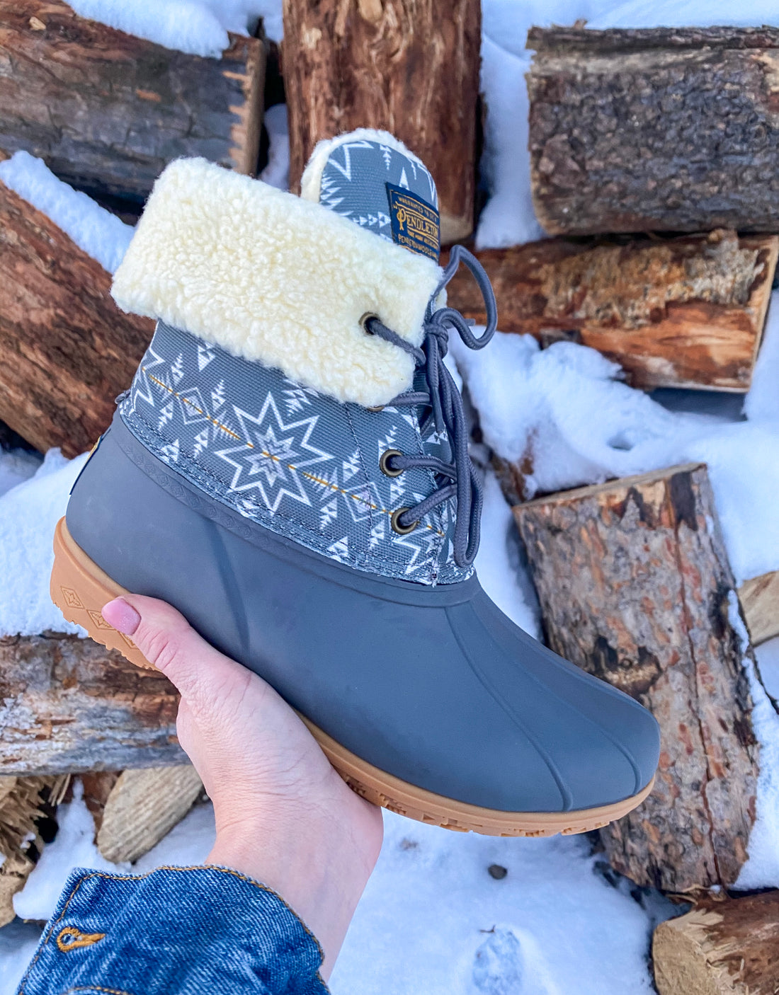 Lined Pendleton Boots - Grey