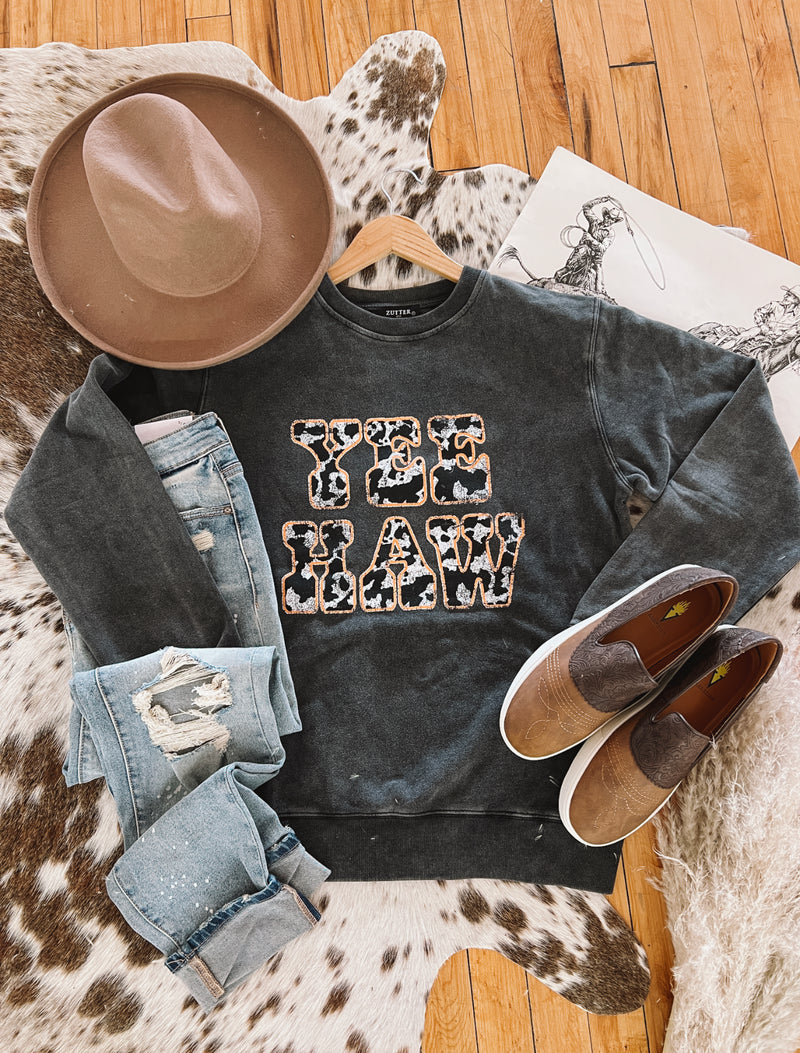 Yeehaw Cowprint Sweatshirt (Black)