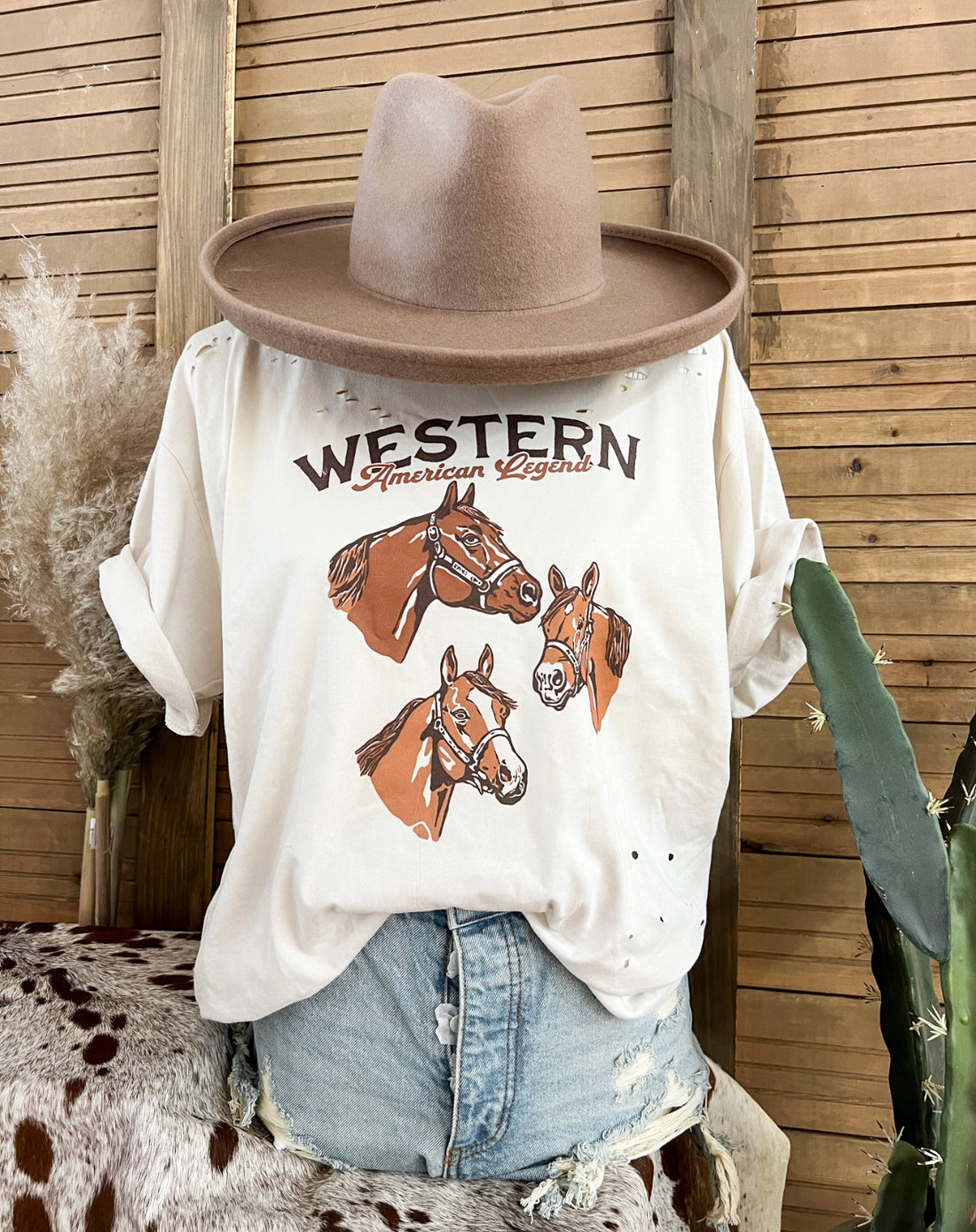 Western American Legend Horse Distressed Tee (taupe)