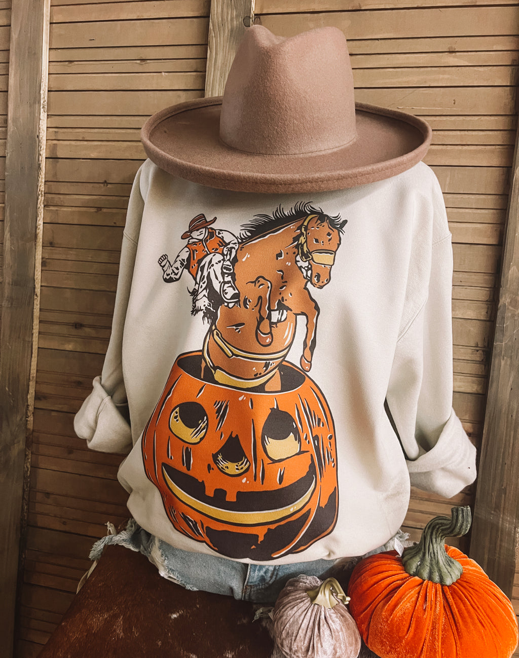 Pumpkin Cowboy Sweatshirt(taupe)