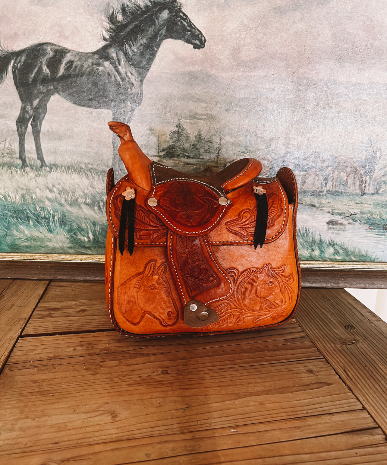 Leather horse saddle purse - Gem