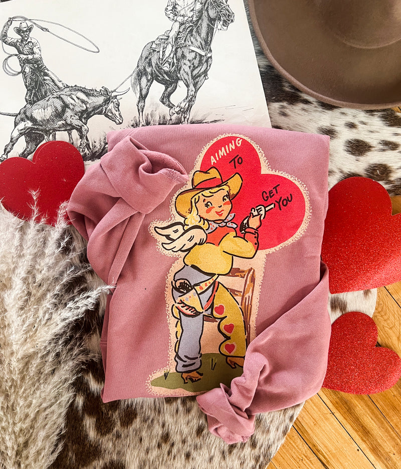 Vintage Cowgirl Valentines Sweatshirt (rose pink)