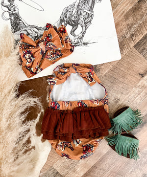 Ride The Pony Camel Ruffle Romper & Bow (Little kid)