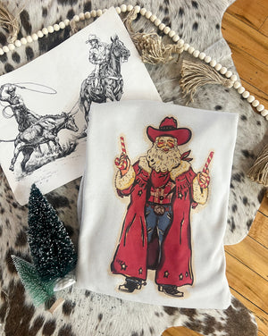 Outlaw Cowboy Santa Design Tee or Sweatshirt (cream) (Adult)