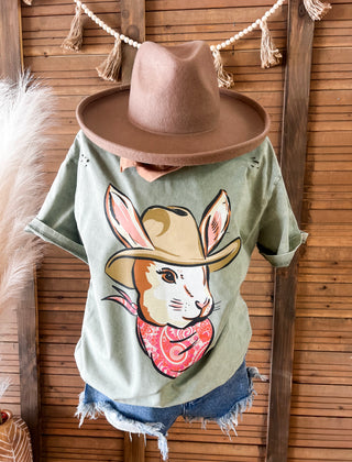 Cowboy Bunny Easter Tee (sage green)