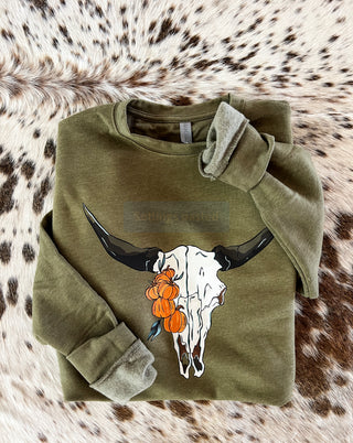 Pumpkin Bullskull Sweatshirt (hunter green)