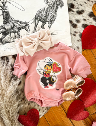 Cowboy Cupid Valentine Bubble Romper (Infant) (Light Pink)