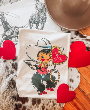Vintage Cowboy Cupid Valentines Design (Youth Onesie/Tee)(cream)