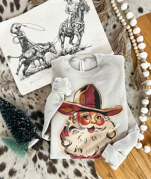 Cowboy Santa Design Tee or Sweatshirt (cream) (Adult)
