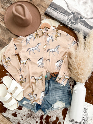 Wild Horses Button Down (Champagne)